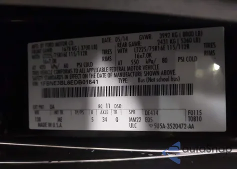 2014 Ford E-350 Super Duty Xlt from USA, damaged, VIN 1FBNE3BL6EDB01841